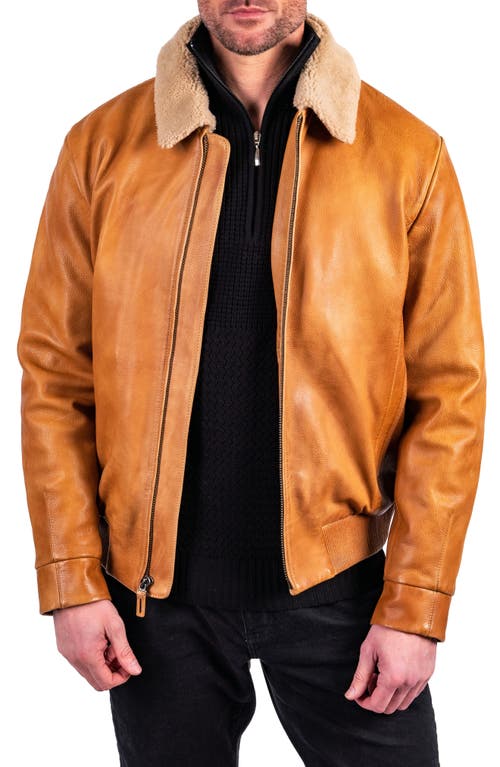 Comstock & Co. Captain Lambskin Leather Jacket in Saddle