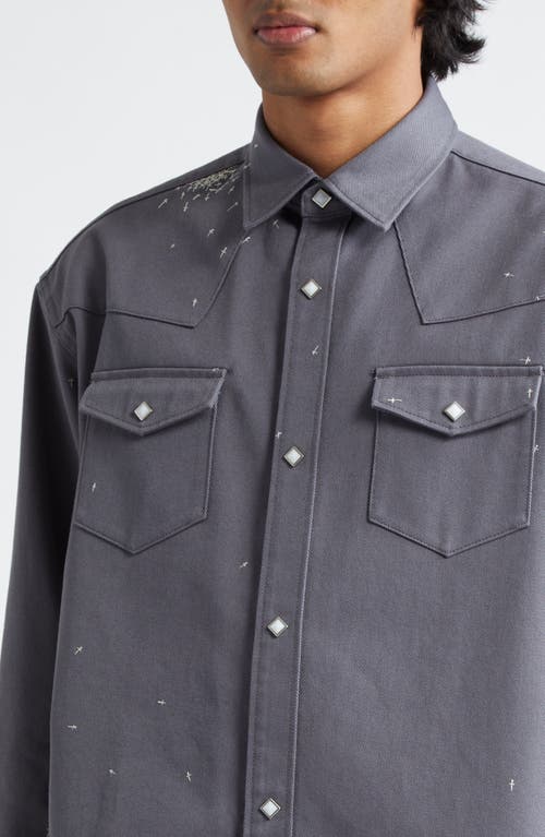 Undercover Cross Embroidered Western Twill Snap-up Shirt In Gray