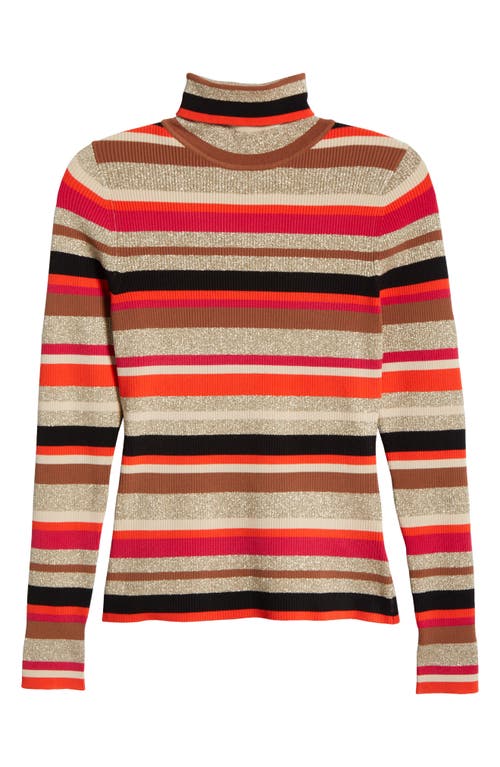 Shop L Agence L'agence Olene Metallic Stripe Turtleneck Top In Orange/pink Multi Stripe