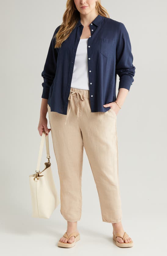 Shop Caslon (r) Long Sleeve Linen Blend Button-up Shirt In Navy Blazer