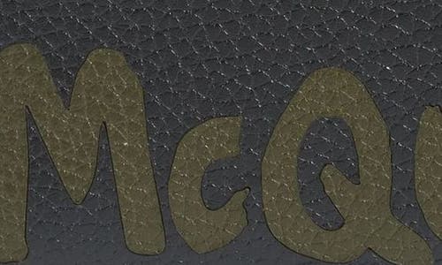Shop Alexander Mcqueen Graffiti Logo Leather Card Holder In Black/khaki