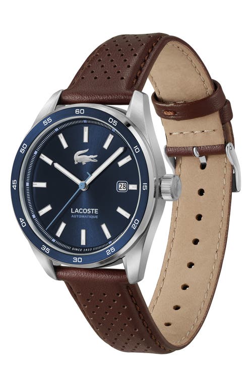 Shop Lacoste Boston Automatique Leather Strap Watch, 40mm In Blue