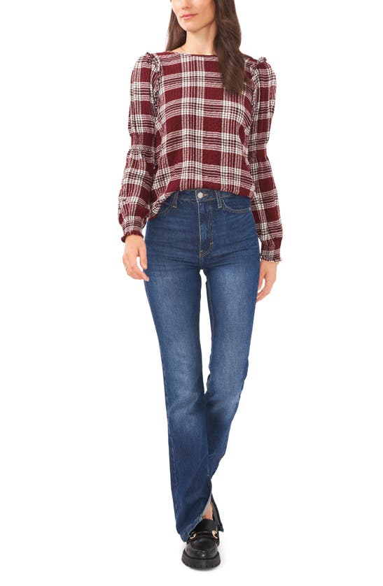 1.state Plaid Long Sleeve Top In Port