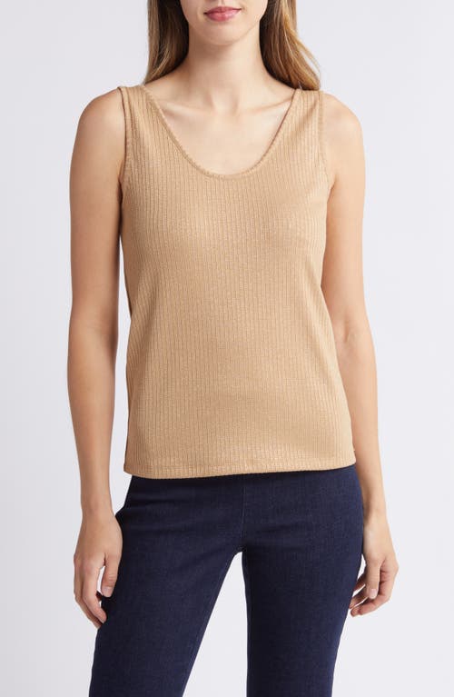 Anne Klein Metallic Rib Tank Top Light Vicuna at Nordstrom,