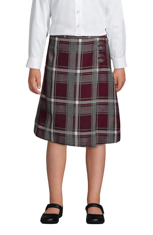 Shop Lands' End School Uniform Girls Slim Plaid A-line Skirt Below The Knee In Burgundy/gray Plaid