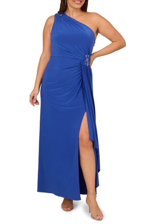 Adrianna Papell Embellished One-Shoulder Jersey Cocktail Dress Brilliant Sapphire at Nordstrom,