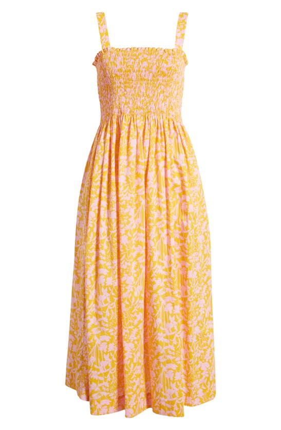 Shop Liberty London Voyage Floral Smocked Maxi Sundress In Yellow