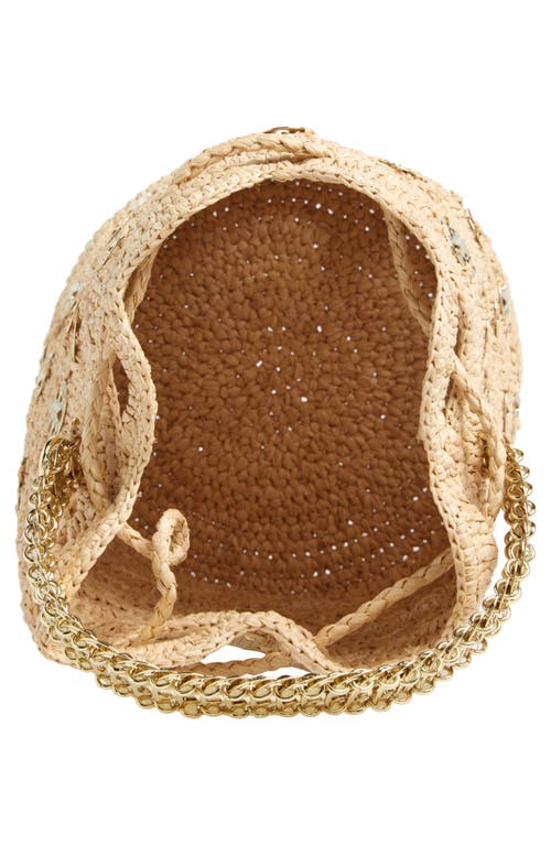 Shop Rabanne Paco Wave Raffia Bucket Bag In Natural/light Gold