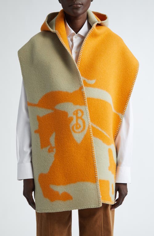 burberry Split End Equestrian Knight Hooded Wool Scarf in Hunter/Pumpkin at Nordstrom