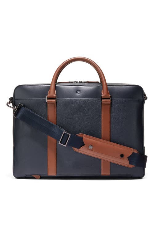 Cole Haan Triboro Leather Briefcase In Navy/new British Tan