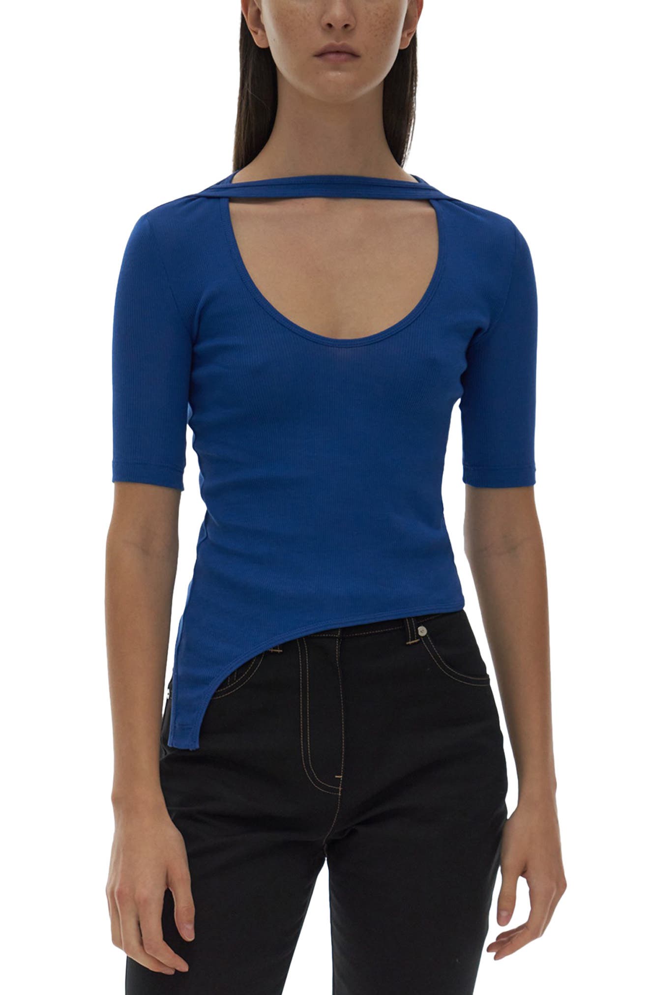Helmut Lang Asymmetric Cotton Cutout Top in Royal Blue at Nordstrom, Size Xx-Small