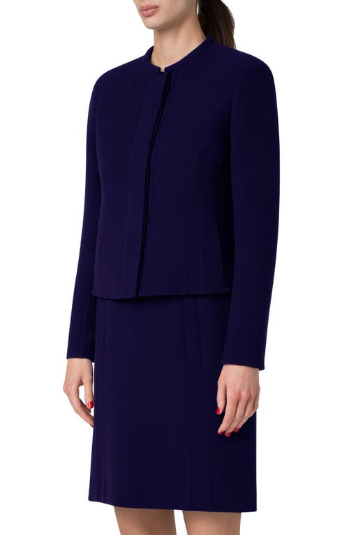 Akris West Double Face Wool Crepe Short Jacket In Dark Purple