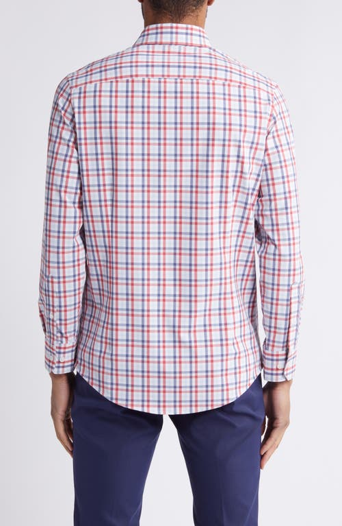 Shop Mizzen + Main Mizzen+main Leeward Trim Fit Plaid Performance Button-up Shirt In Holly Berry Coastal Plaid