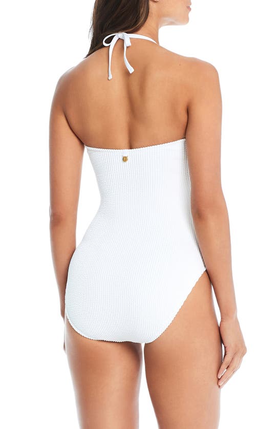 Shop Bleu By Rod Beattie Textured Bandeau One-piece Swimsuit In White