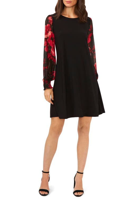 CHAUS CHAUS MIXED MEDIA FLORAL LONG SLEEVE SHEATH MINIDRESS 