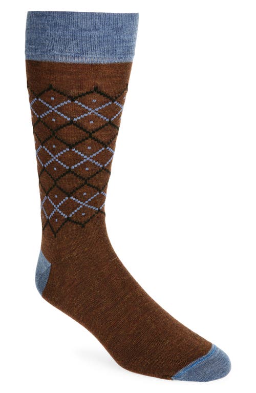 Nordstrom Diamond Geo Dress Socks in Brown- Blue 