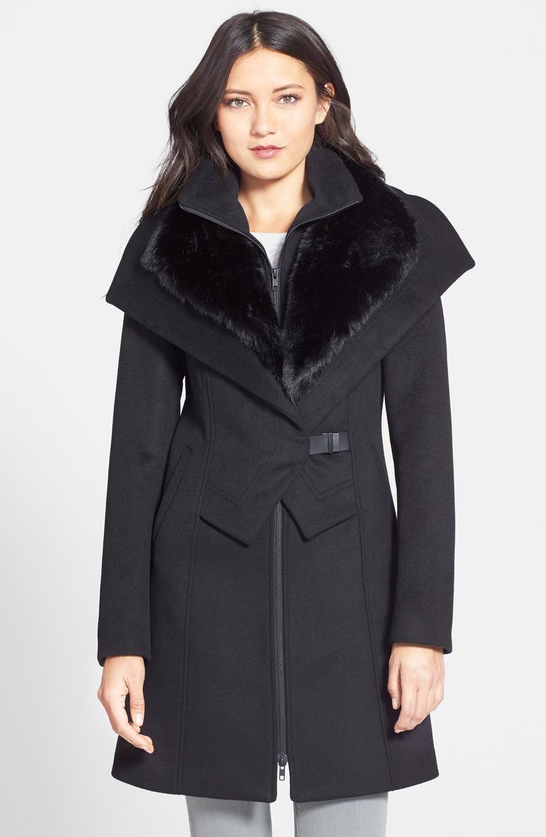 Soia & Kyo Faux Fur Trim Wool Blend Coat with Inset Vest | Nordstrom