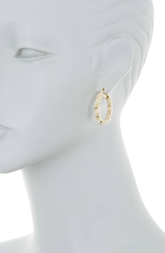 Shop Covet Imitation Pearl Twist Hoop Earrings In White