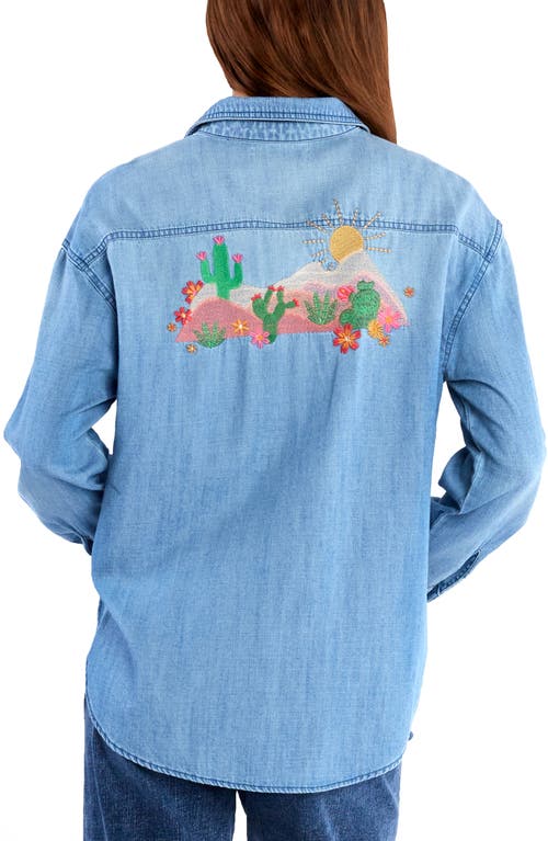 Billy T Happy Place Embrodiered Denim Button-up Shirt In Denim