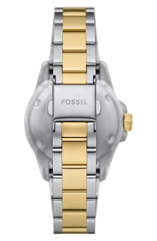 Shop Fossil Blue Dive Bracelet Watch, 36mm In Silver/gold/black