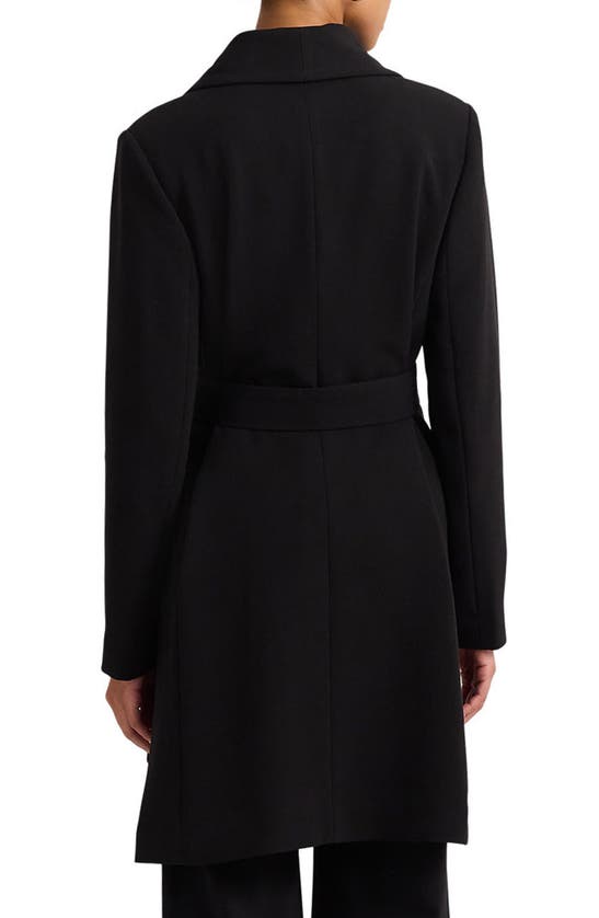 Shop Lauren Ralph Lauren Drape Lapel Belted Crepe Longline Coat In Black
