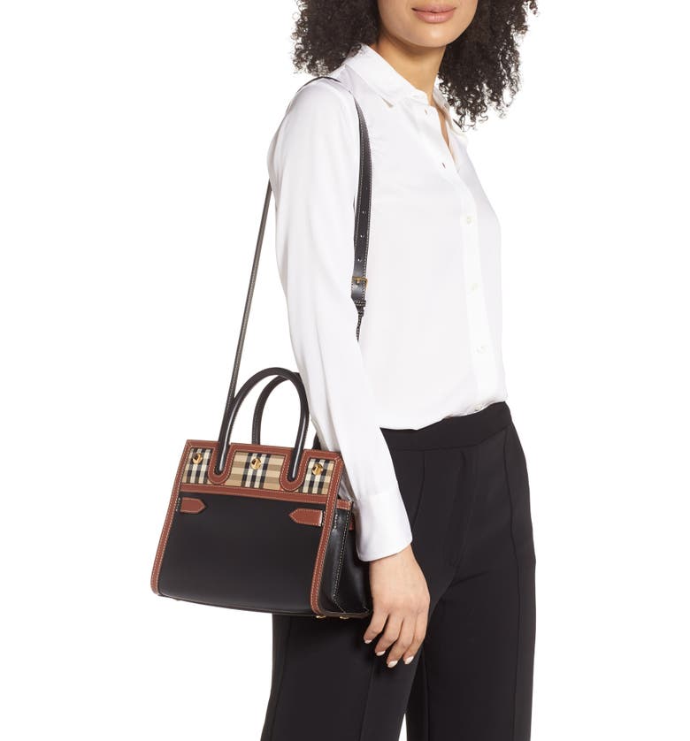 Burberry Mini Title Leather & Vintage Check Two-Handle Bag | Nordstrom