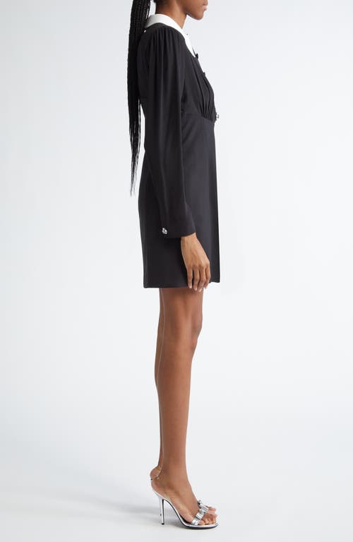 Shop Versace Contrast Collar Long Sleeve Silk Cocktail Dress In Black