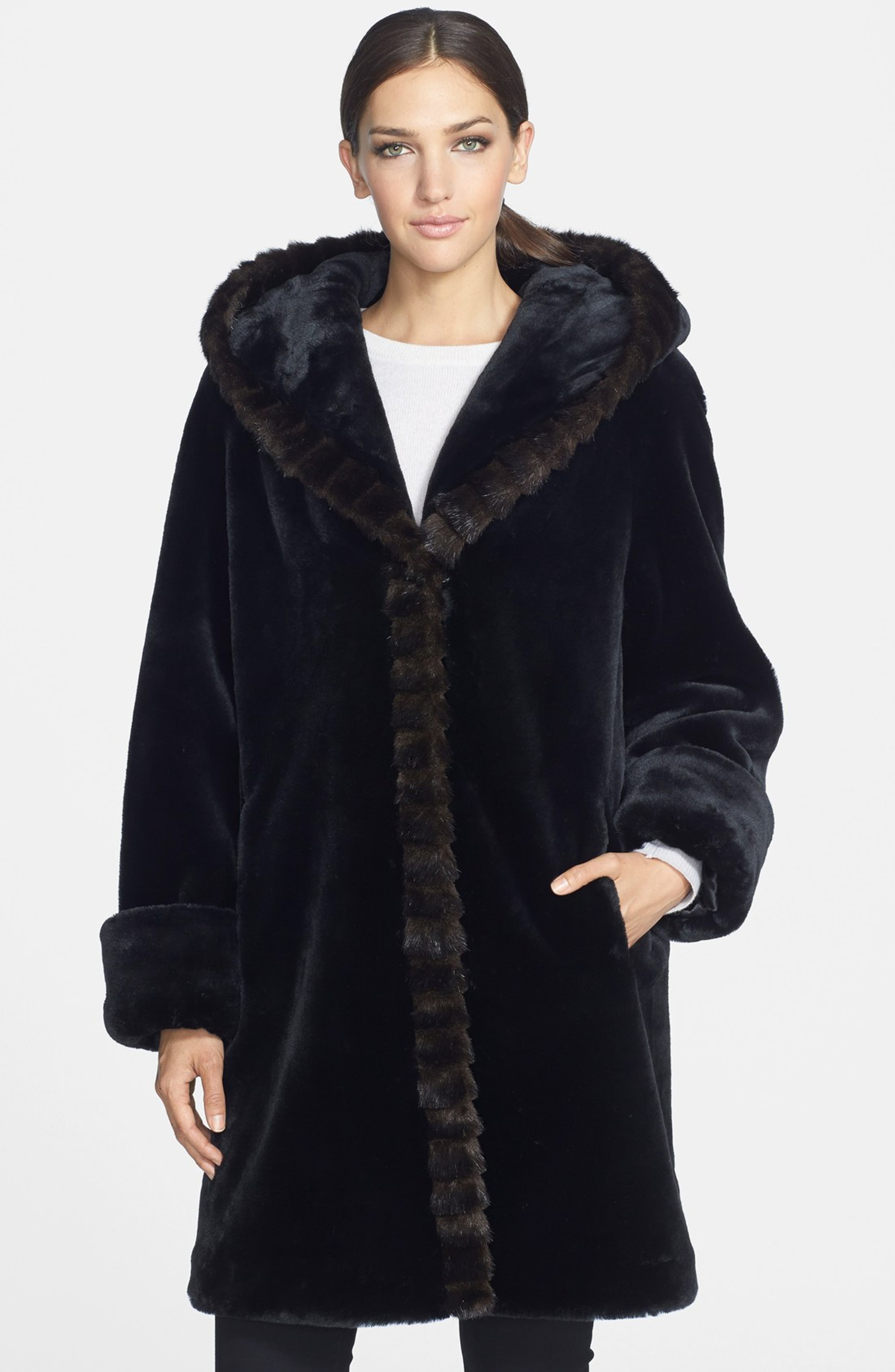 Gallery Hooded Faux Fur Walking Coat Online Only