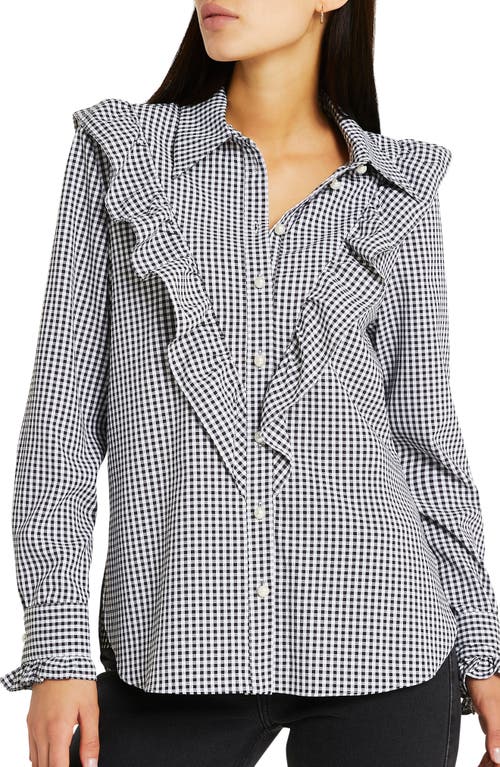 River Island Frill Trim Button-Up Shirt in Black at Nordstrom, Size 4