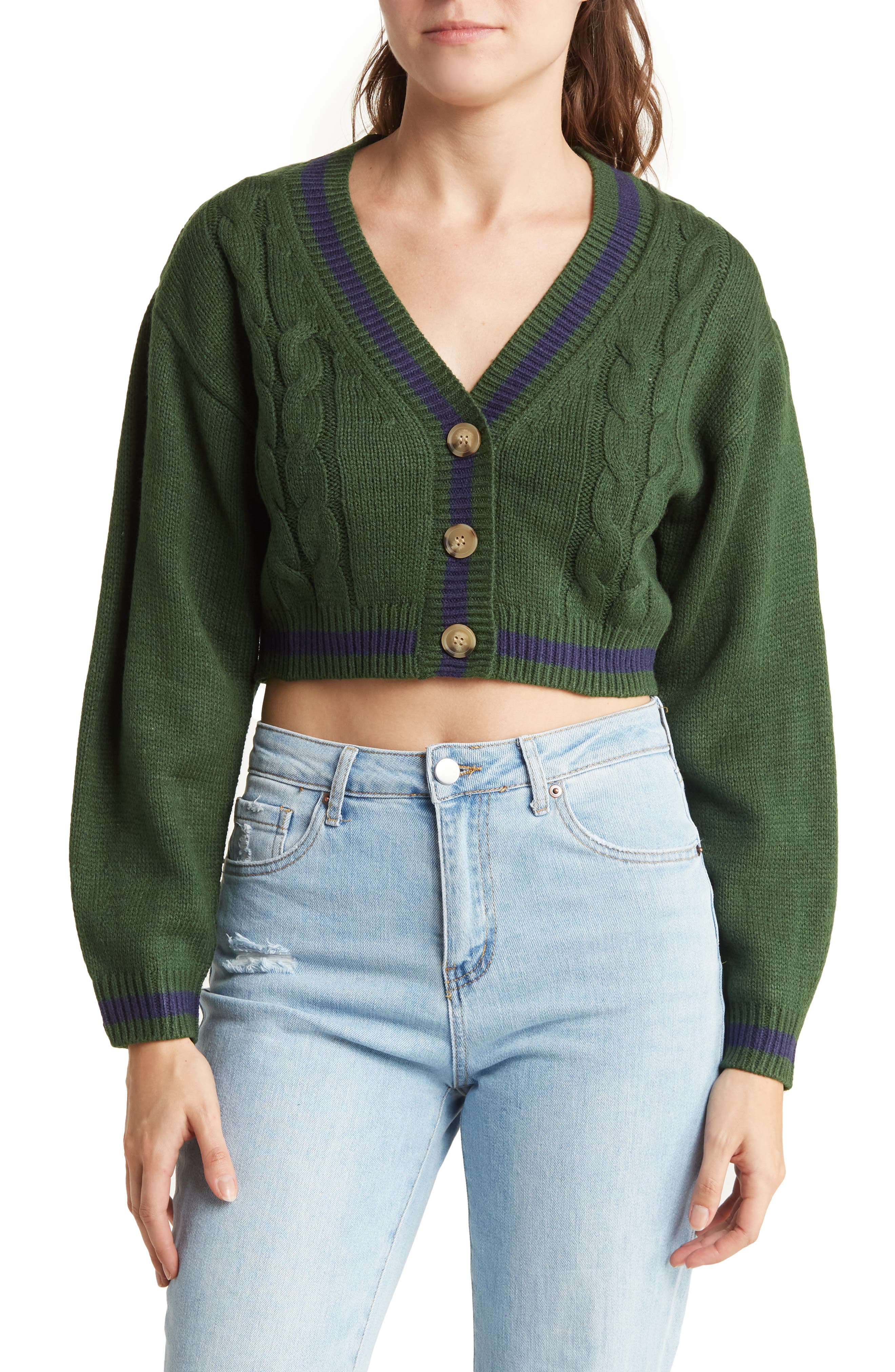 Love Tree Crop Cable Knit Sweater 