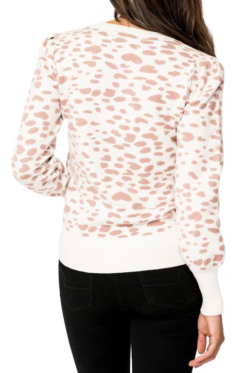 Gibsonlook Cupid Spot Jacquard V-neck Sweater In White Adobe Rose