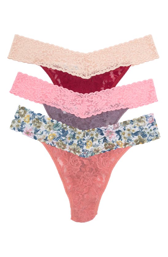 Hanky Panky Original Rise Stretch Lace Thong Panties In Dusk/ Pnkl
