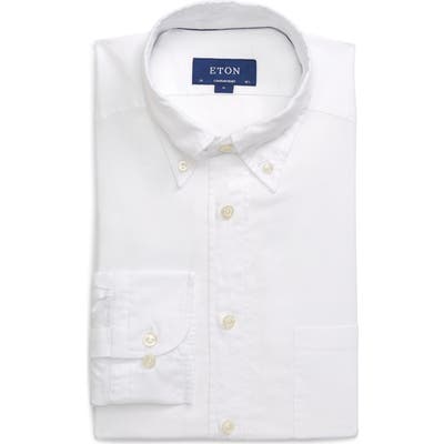 Eton Soft Casual Line Slim Fit Flannel Shirt - White