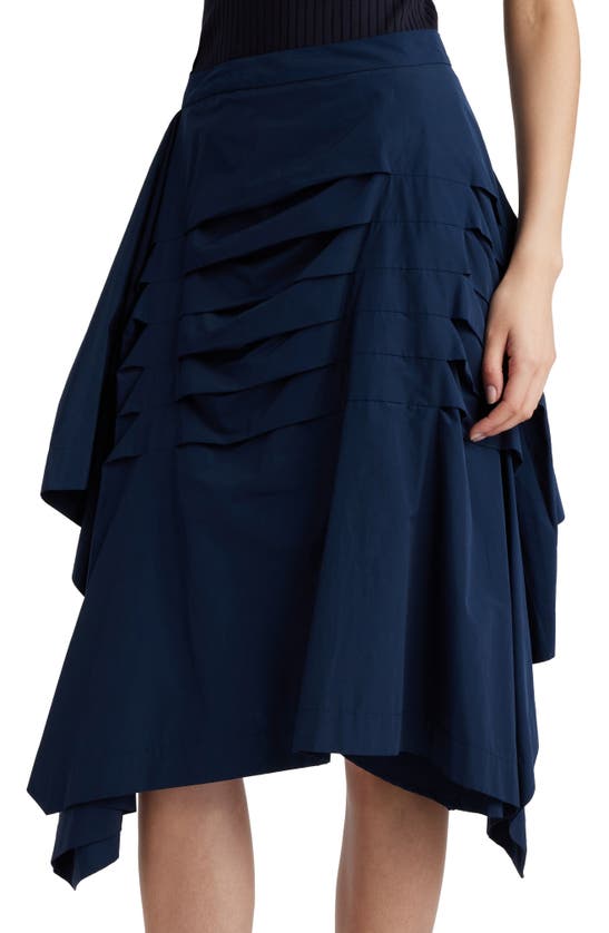 Shop Dries Van Noten Shy Pintucked Asymmetric Hem Skirt In Navy 509