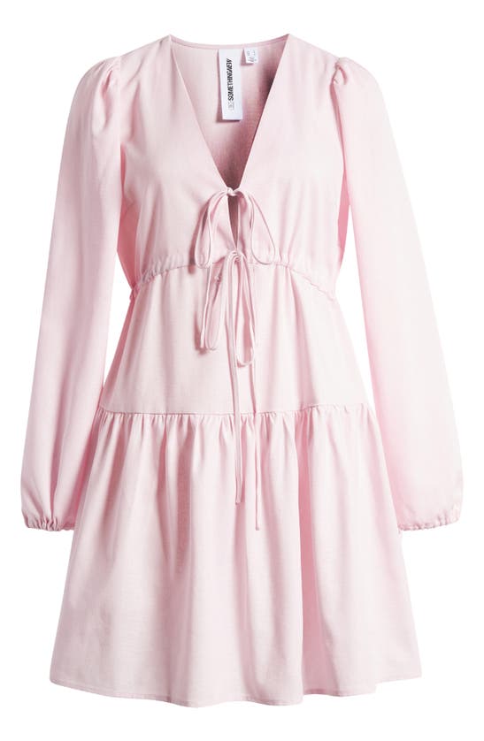 Shop Something New Tie Front Long Sleeve Tiered Dress In Ballerina