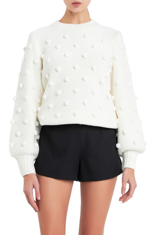 English Factory Pompom Crewneck Sweater in Ivory at Nordstrom, Size Small