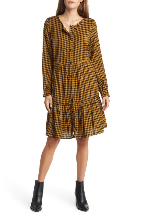 beachlunchlounge Plaid Tiered Long Sleeve Button-Down Dress Tusan Sun at Nordstrom,