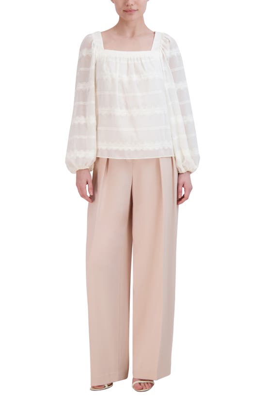 Shop Bcbgmaxazria Embroidered Square Neck Blouse In Gardenia