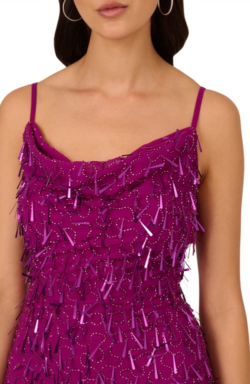 Shop Liv Foster Mixed Bead Cowl Neck Cocktail Midi Dress In Magenta Noir