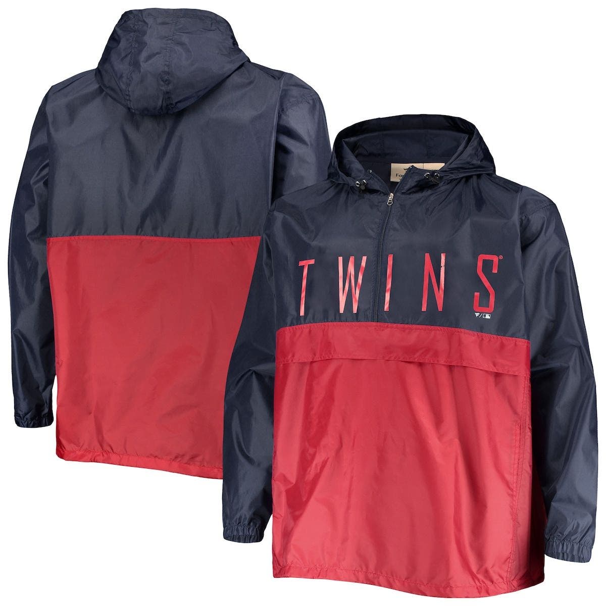 PROFILE Men's Navy/Red Minnesota Twins Big & Tall Split Body Anorak Half-Zip Jacket