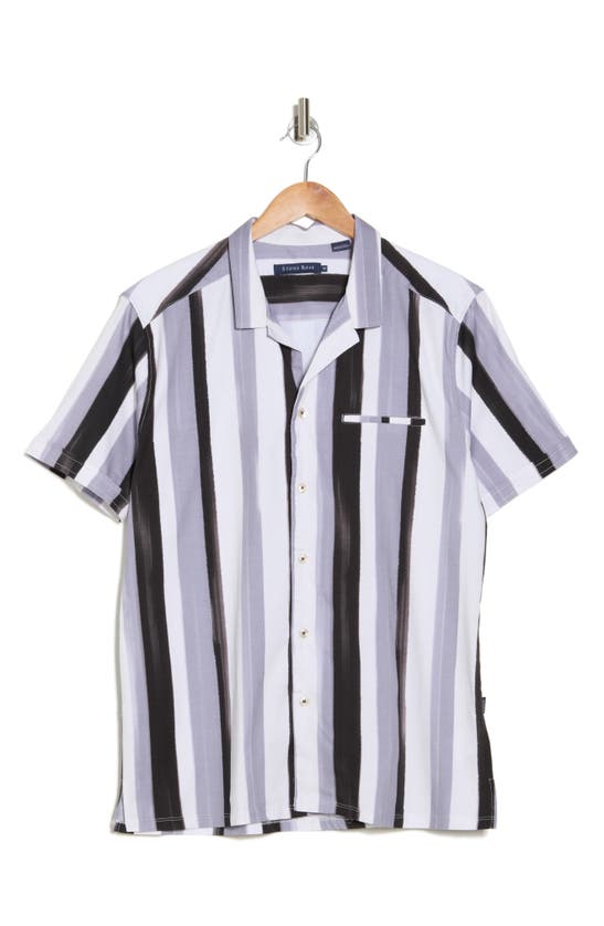 Shop Stone Rose Stripe Short Sleeve Button-up Camp Shirt In Black