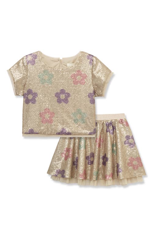 Peek Aren't You Curious Kids' Sequins Flower Top & Skirt Set In Multi