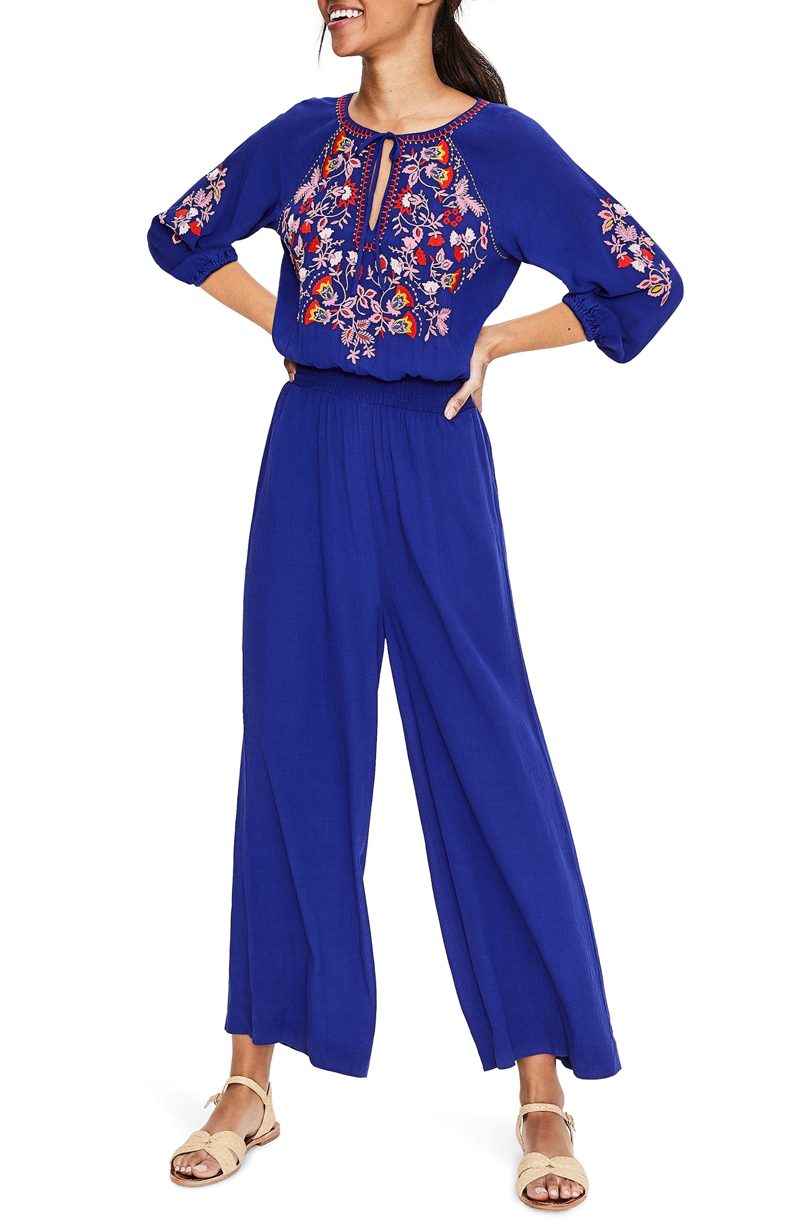 Boden Natalie Embroidered Jumpsuit, Blue