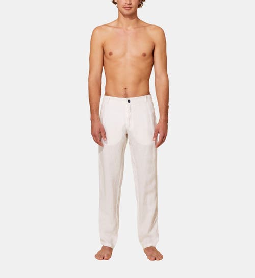 Shop Vilebrequin Solid Straight Linen Trouser In Blanc