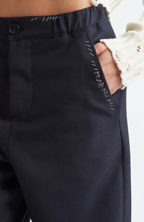 Shop Marni Logo Stitch Wool Pants In Blue Black