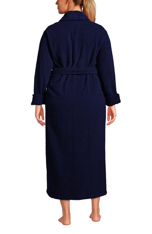 Shop Lands' End Plus Size Cotton Terry Long Spa Bath Robe In Deep Sea Navy