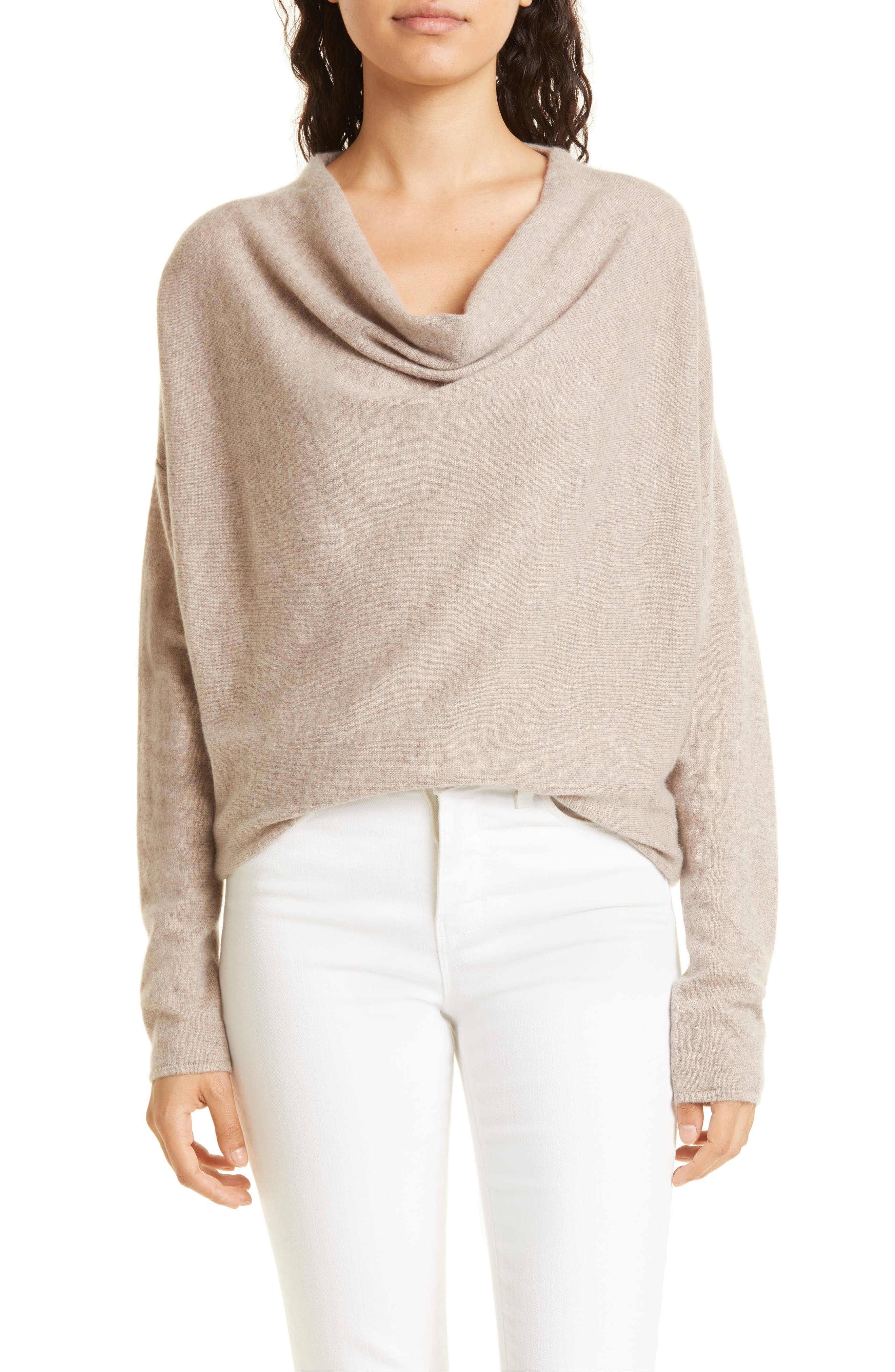 Club Monaco Cowl Neck Recycled Cashmere Sweater in Stone