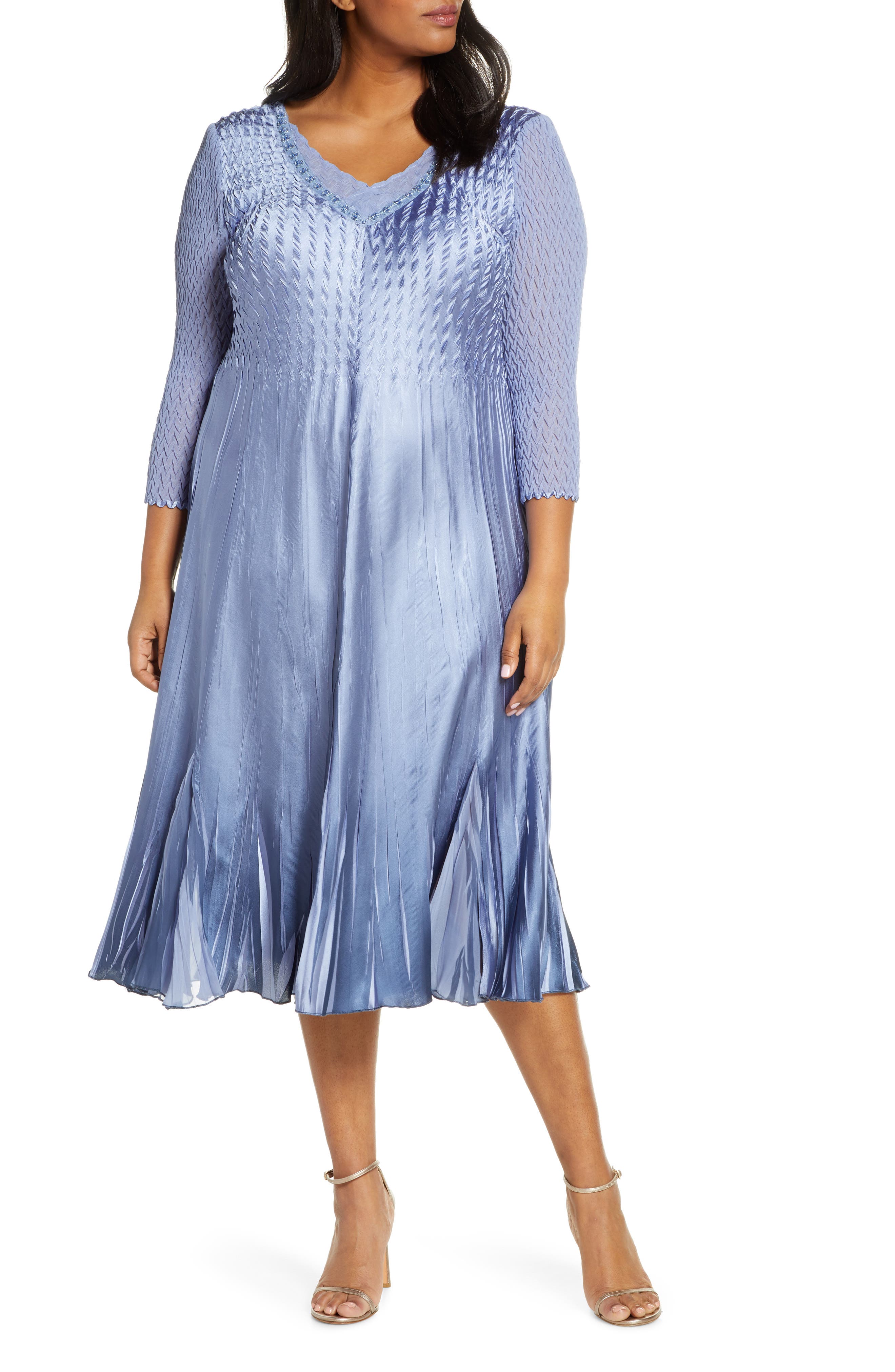 Plus Size Komarov Beaded V-Neck Cocktail Dress, Blue
