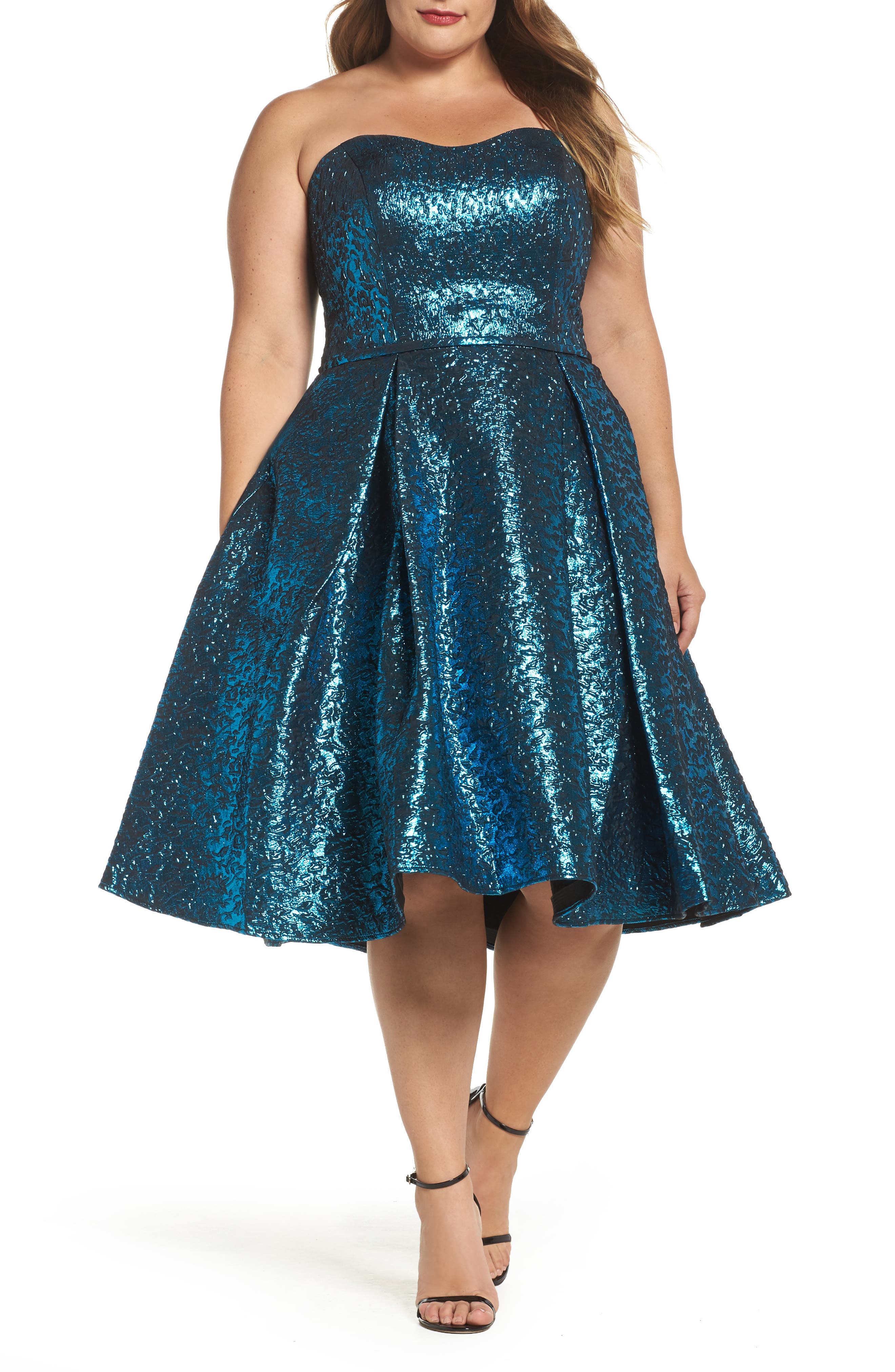 Plus Size MAC Duggal Metallic Fit & Flare Dress, Blue