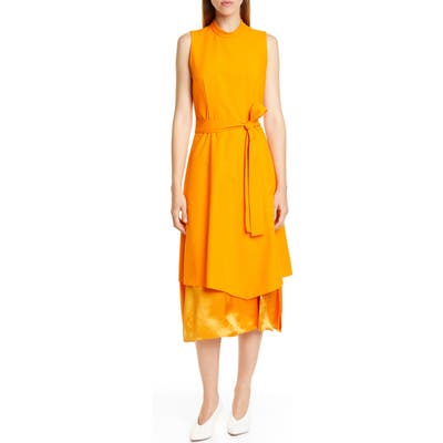 Hugo Kethea Mixed Layer Sleeveless Midi Dress, Orange